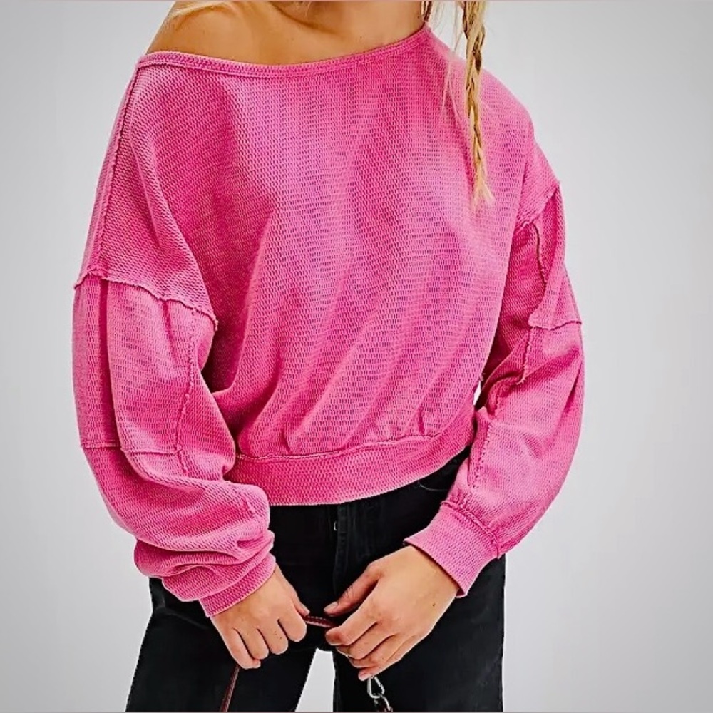 Free People Pink Waffle Knit Pullover